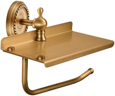 Antique Bronze Toilet Roll Paper Holder with Phone Storage Shelf for Bathroom Wall Mounted by PINMING
