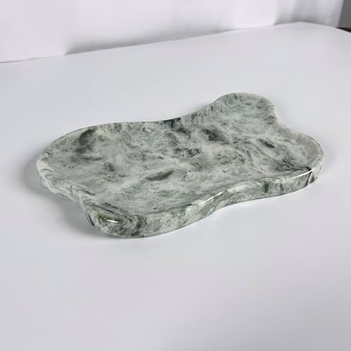 WneFu Choiziic Natural Decorative Tray, Cloud Shape, 9.8x6.1x0.62 Inches, Modern Style, Polished Finish, Bathroom Kitchen Counter Vanity Organizer with Anti-Slip Mad (Green-Marble-P) - Image 6