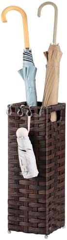 Rattan Umbrella Stand, Umbrella Holder for Entryway, Hand Woven Umbrella Rack Organizer Freestanding, with a Detachable Drip Tray, 4 Hooks, 6.5" L x 6.5" W x 16.5" H, Brown by Unknown