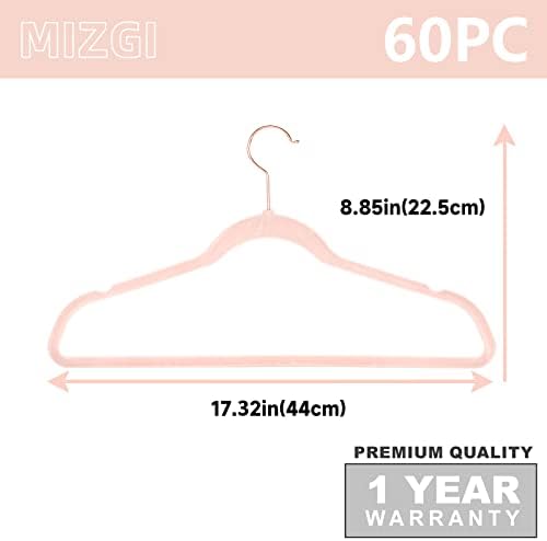 MIZGI Velvet Hangers 60 Pack Non Slip Heavy Duty Blush Pink Rose Gold Hooks - Image 6