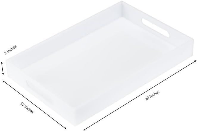 KEVLANG Glossy White Sturdy Acrylic Serving Tray with Handles-12x20 Inch-Serving Coffee Appetizer Breakfast-Kitchen Countertop Makeup Drawer Organizer-Vanity Table Ottoman Decorative Tray - Image 2