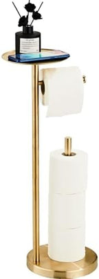 Toilet Paper Holder Stand Gold: Free Standing Tissue Roll Holder with Phone Shelf - Toilet Roll Dispenser Storages for 4 Rolls, Durable Stainless Steel for Bathroom by beelee