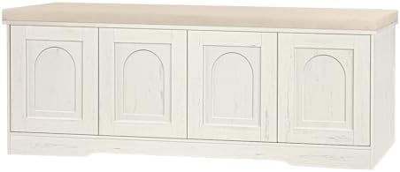 DINZI LVJ Shoe Storage Bench with Cushion, Door, Rustic White 47.2"LX17.7"H by DINZILVJ