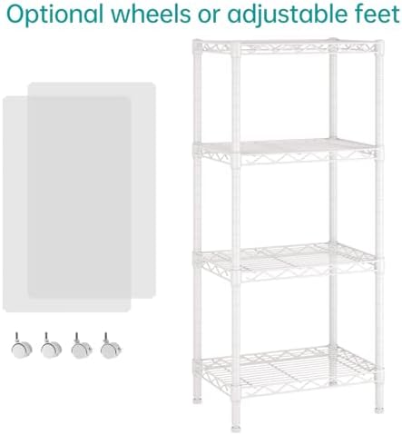 SINGAYE 4 Small Shelves Storage Shelf Wire Shelving Unit Metal Shelf Adjustable Organizers Storage Shelving with Wheels for Bathroom Laundry Room Kitchen Pantry11.5”D x 17.3”W x 44.5”H White - Image 4