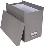 Bigso John Fiberboard Label Frame Desktop File Storage Box - Document Organizer for Important Paperwork - Durable Hanging File Box with a Lid & Metal Label Window - 7.36 x 13.38 x 10.51 in - Grey - Image 4