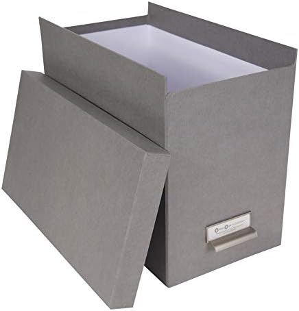 Bigso John Fiberboard Label Frame Desktop File Storage Box - Document Organizer for Important Paperwork - Durable Hanging File Box with a Lid & Metal Label Window - 7.36 x 13.38 x 10.51 in - Grey - Image 4