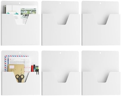 MFTEK Magnetic File Holder 6 Pockets Paper Holder, Hanging File Organizer Office Supplies Storage for Cabinets, Whiteboard, Magnetic Mail Letter Folder for Refrigerator (Classic White) by MFTEK
