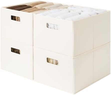 StorageWorks Fabric Storage Bins for Shelves, Large, 4-Pack, Ivory by StorageWorks