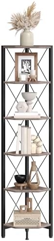 CHOEZON 6-Tier Corner Shelf, Corner Bookcase, 66.9" Tall Vertical Display Rack, Plant Stand, Open Storage Shelf, for Living Room, Bedroom, Study, Kitchen, Greige and Black TCJ13BG - Image 7