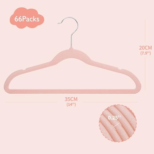ManGotree 14 Inch Kids Velvet Hangers Felt Children's Hangers 66 Pack Pink - Image 3