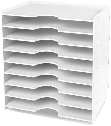 Paper Organizer Storage for Desk, 9 Tier Construction File Organizer Paper Sorter, Desktop Document Storage Holder for Home Office School, 14 1/8" x 10 1/4" x 15 3/8", White by Uzant