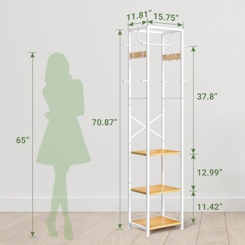 ELYKEN Coat Rack Freestanding, Hall Tree with 3 Shelves and 12 Hooks - Image 3
