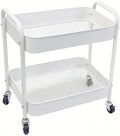 Under Desk Storage Cart 2 Tier Utility Rolling Cart with Wheels, Small Metal Mobile Trolley with Handle Two Tiered Utility Organizer Roller for Kitchen Office Bathroom Pantry Room, White by Ufriandz