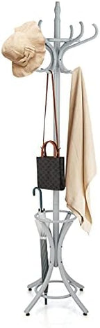 Tangkula 75.5" Standing Coat Rack, Wood Coat Tree with 12 Hooks, Home Hat Jacket Hanger Tree 12 with Umbrella Holder Coat Stand (Grey) by TANGKULA
