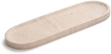 Oval Travertine Stone Tray for Jewelry, Candles, Perfume, Decorative Marble Bathroom Tray for Countertop Organizer 11.8inch x 4.3inch x 0.7inch - Image 4
