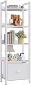 Furologee 5 Tier Bookshelf with Fabric Drawer, Tall Narrow Bookcase, White by Furologee