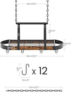 CHOEZON Hanging Pot Rack, Pot Hanger for Kitchen, Ceiling Mounted Pot Holder, Cookware Organizer with 12 S-Shaped Hooks, for Pot, Pan Storage, Space-Saving, Rustic Brown and Black TPR08BFC1 - Image 4
