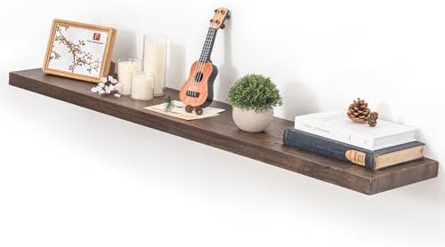 Fun Memories Floating Shelves for Wall, 48"x9.3" Rustic Solid Elm Wood Wall Shelves, Heavy-Duty Mounted Shelves with Invisible Brackets for Living Room, Bedroom, Kitchen, Walnut Finish by FunMemories