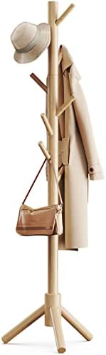 Pipishell Solid Wooden Coat Rack Freestanding with 8 Hooks, Natural by Pipishell