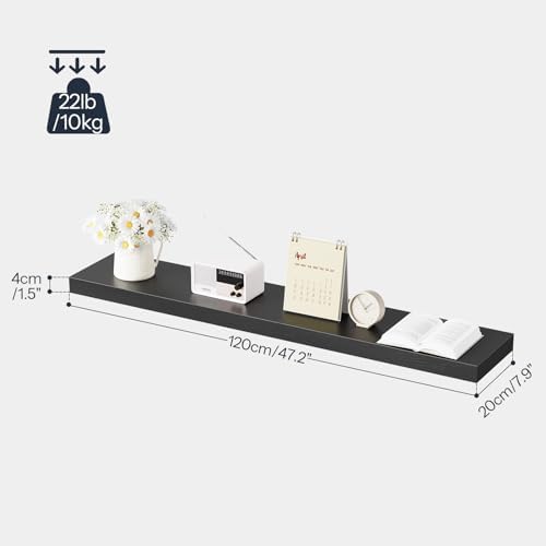 HOOBRO Floating Shelves for Wall, Wall Mounted Shelf Set of 2, 47.2" Hanging Shelf with Invisible Brackets, for Wall Decor Storage in Bathroom Bedroom Kitchen Living Room Office, Black BK120BJP201 - Image 3