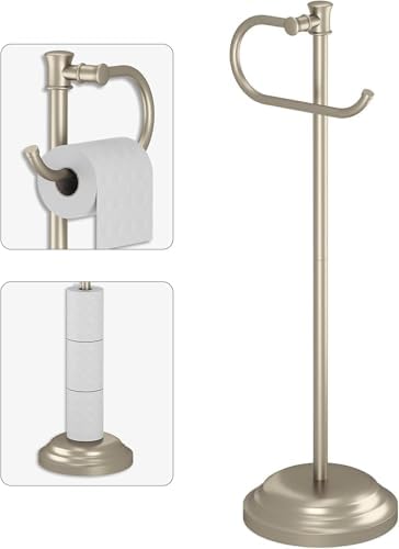 BESy Toilet Paper Holder Floor Stand, Bathroom Freestanding Nickel by BESy