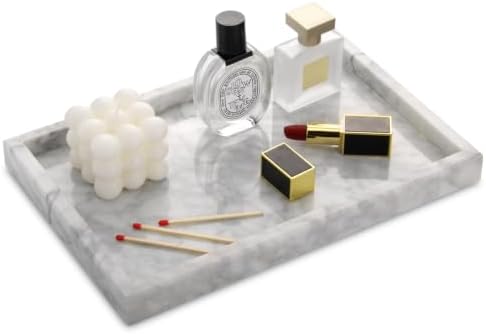 Marble Bathroom Vanity Tray, Carrara White, 12"x 8" x1.2" by HESHIBI