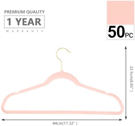 MIZGI Premium Velvet Hangers (Pack of 50) Heavyduty - Non Slip - Velvet Suit Hangers Blush Pink - Gold Hooks,Space Saving Clothes Hangers Felt Organizer - Image 2