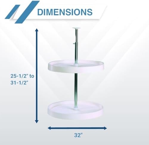 Knape & Vogt Lazy Susan Organizer, 2-Tier Cabinet, 18 in. Diameter Full-Round, Adjustable Height From 25-1/2 in. to 31-1/2 in., Polymer, 360 Degree Turntable, White - Image 3
