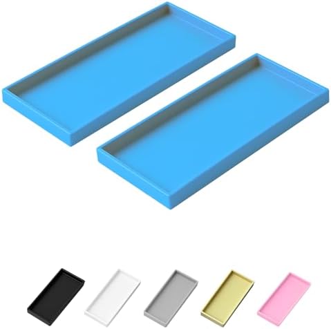 Vanity and Bathroom Tray, 11.8" ABS Countertop Organizer,Waterproof Vanity Tray for Toilet Tank,Perfume,Soap,Keys,Bathroom Accessories,Kitchen and Bath Trays,Non Slip Small Trays,Blue,2 Pack by Unknown