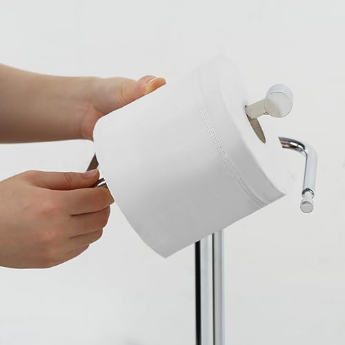 SunnyPoint Free Standing Toilet Paper Holder with Weighted Base, Bathroom Tissue Roll Stand, Holds Jumbo & Standard Rolls, Freestanding Toilet Paper Stand for Bathroom, Compact Storage Organizer (CH) - Image 3