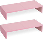 TEAMIX 2 Pack Pink Monitor Riser-20L inch, Cute Monitor Stand for Desk, Wood Sturdy TV/Screen/PC/Printer/Laptop Riser, Computer Shelf with Storage Desktop Organizer for Home Office by TEAMIX