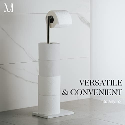 MARMOLUX ACC Free Standing Toilet Paper Holder Stand Storage | 4 Jumbo Roll Bathroom Hardware Toilet Tissue Organizer | Stainless Steel Bathroom Decor Accessory -Brushed Nickel/White Marble Base - Image 5