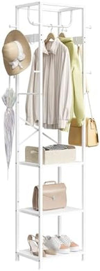 ELYKEN Coat Rack Freestanding, Hall Tree with 3 Shelves and 12 Hooks, White by ELYKEN