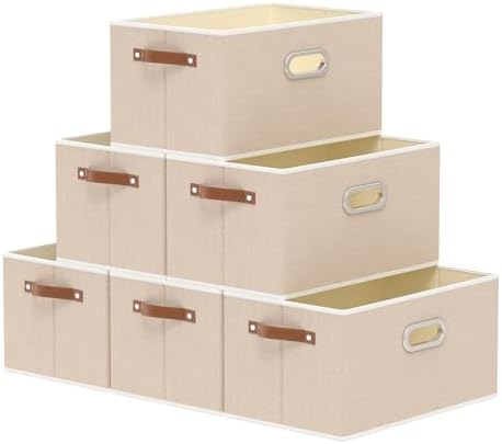 Yawinhe Collapsible Fabric Storage Bins,15.0x9.8x8.3in,Beige,6-Pack by Yawinhe