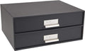 Bigso Box of Sweden Birger 2-Drawer Fiberboard Label Frame Document Letter Box | Desktop Drawers for Loose Papers, Documents with Metal Label Holder | 13.1" x 10" x 5.7" | Dark Grey by Bigso