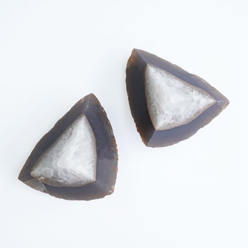 Natural Agate Geode Bookends - 4 to 5 lb Heavy Duty Rock Crystal Stone Book Ends for Shelves, with Rubber Bumpers, Decorative Book Holders for Home Office - Image 3