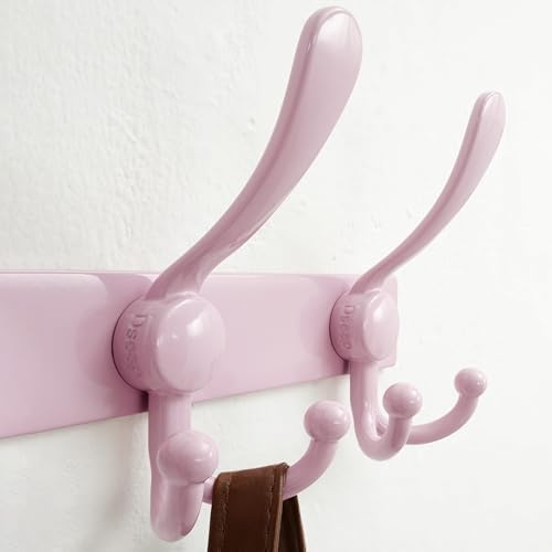 Dseap Coat Rack Wall Mount 37”, Heavy Duty 12-Gauge Base vs Flimsy 1mm, Double-Thick Anti-Snap Hooks, 16” Stud-Mount, Stainless Steel 10-Hook Hanger for Closet Entryway, Pink, Pack of 2 - Image 2