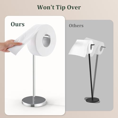 Chrome Toilet Paper Holder Stand Freestanding Tissue Roll Holder Bathroom - Image 6