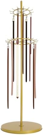 66 Inch Tall Tie Rack Belt Display Shelf, Floor Standing Belt Hanger 2 Tier Retail Scarf Stand Jewelry Necklaces Organizer Shawls Purse Shelf for Clothing Store Home (Gold) by Unknown