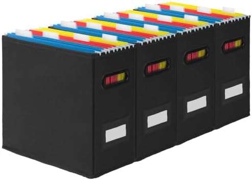 4 Pack Collapsible File Storage Box for Letter Size Documents, Portable File Organizer Box with Plastic Rails and Reinforced Cardboard, Desktop and Home Office Organization, Black by ComfortKeeper