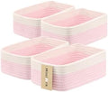 MiniArk Small Storage Baskets for Organizing | Closet Organizer Bins | Shelf Toy Basket | Woven Rope Baskets | Cube Decorative Box | Shallow Basket | 11.5x7.5x4.7” | 4 Packs White Pink by MiniArkStorageBasketsHome