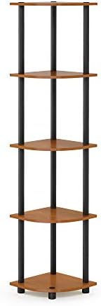 Furinno TURN-N-TUBE Corner Shelf, 5-Tier Corner Bookshelf, Open Storage Shelves, for Organization and Storage, Living Room, Home Office, Garage, Bedroom, Light Cherry by Furinno-FitsYourSpaceFitsYourBudget