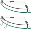 KES Bathroom Glass Corner Shelf Tempered Glass Shelf with Rail Wall Mount Corner Shelf SUS 304 Stainless Steel Matte Black 2 Pack, BGS2101A-BK-P2 by KES