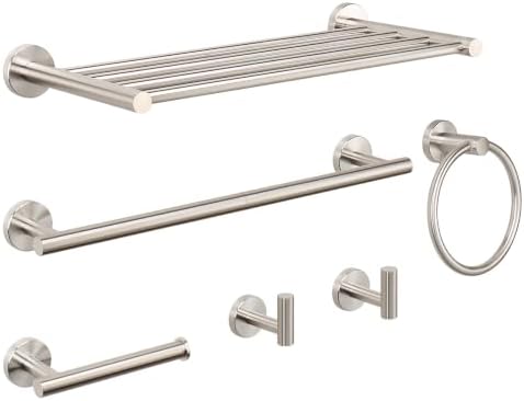 NearMoon Bathroom Accessories Set 6 Pieces, SUS304 Stainless Steel Bathroom Hardware Set, Shower Towel Rack for Kitchen, Towel Holder Wall Mounted (16 Inch, Brushed Nickel) by NearMoon