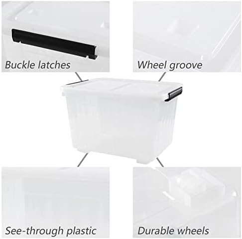 Farmoon 4 Pack 30 Quart Plastic Latching Storage Box Bin with Wheels, Clear - Image 6