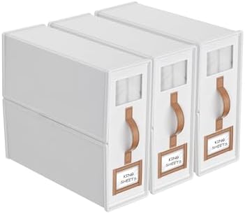 3 Pack Foldable Bed Sheets Set Organizers and Storage(King & Queen Size),Linen Fabric Closet Organizers with Window,Folding Bedding Storage Box for Bedsheets and Pillow Cube Organizer-White by BigPonPon