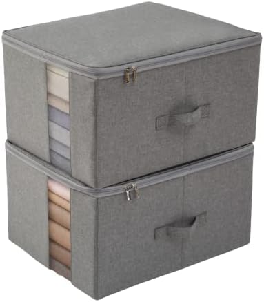 Closet Storage Containers with Clear window - 600D Cationic Fabric, Clothing, Blanket, Comforters Organizer (L (17.7x13.7x9.8in) for 20-25 T-shirts, Light grey) by CANFODUS
