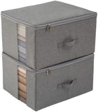 Closet Storage Containers with Clear window - 600D Cationic Fabric, Clothing, Blanket, Comforters Organizer (L (17.7x13.7x9.8in) for 20-25 T-shirts, Light grey) by CANFODUS