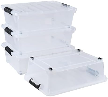 20 Quart Stackable Clear Plastic Under Bed Bins with Lid, Set of 4 by Lesbin