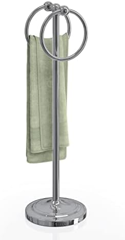 BGL Fingertip Towel Holder Stand Hand Towel Ring for Bathroom or Kitchen Vanity Countertops to Store Hand Towels Washcloths or dishcloths - 2 Hanging Rings?17" High-Chrome by BGL